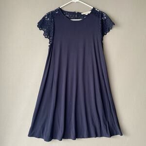 Loft sz M‎ lace sleeve shift navy mini dress